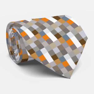Einzigartige Blaugrau Orange Taupe Braune Pixelkun Krawatte