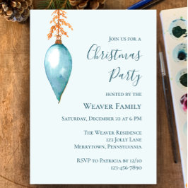 Einzigartige Blue Watercolor Weihnachtszeit-Party  Einladung
