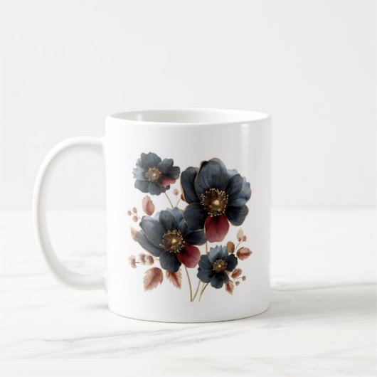 Einzigartige Blume aus Aquarellgold, schwarz und b Kaffeetasse (Links)