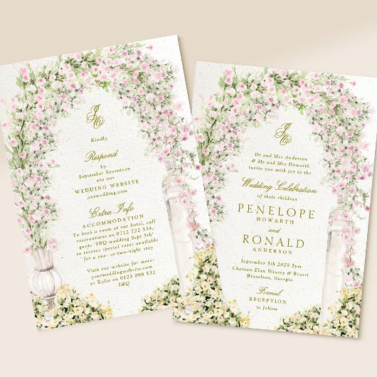einzigartige Blumen-Garten-Torbogen-Hochzeitseinla Einladung