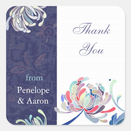 Einzigartige Blumenhochzeit Vielen Dank Quadratischer Aufkleber (Vorderseite)