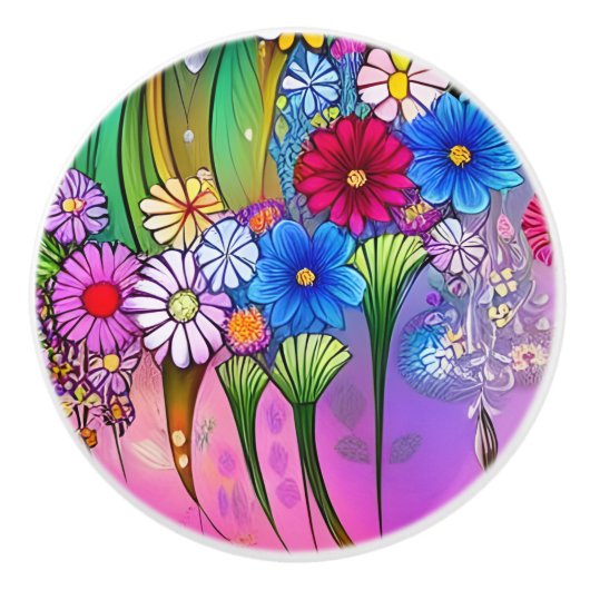 Einzigartige Bohemische Blume Blumenstrauß Kunstsc Keramikknauf (Vorderseite)