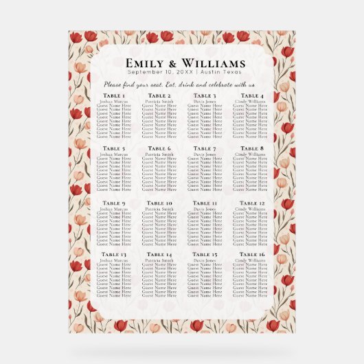 Einzigartige Boho-Hochzeitssitzpläne mit Tulpen Acrylschild (Vorderseite)