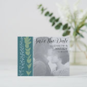 Einzigartige botanische Grüne Save the Date Hochze Ankündigungspostkarte (Stehend Vorderseite)