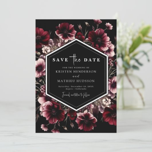 Einzigartige Botanische Hochzeit Save The Date (Stehend Vorderseite)
