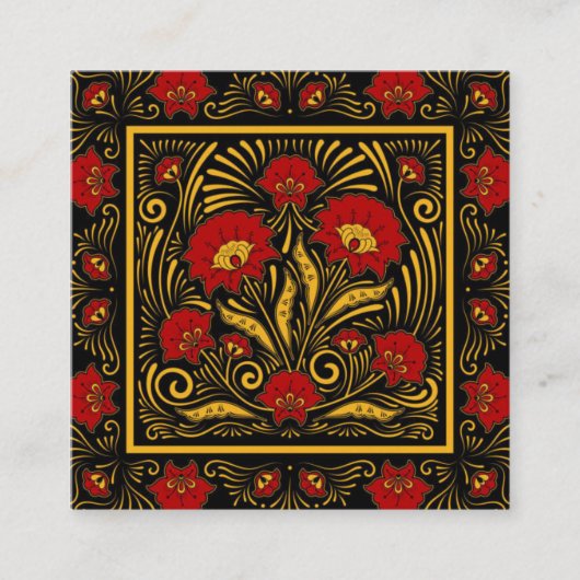 Einzigartige botanische Rote Blume und Goldtypogra Quadratische Visitenkarte (Vorderseite)
