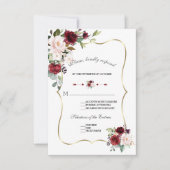 Einzigartige Burgund Blush Blume Gold Wedding RSVP Karte (Vorderseite)