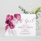 Einzigartige Burgundy Wasserfarben Floral Baby Gir Einladung (Stehend Vorderseite)