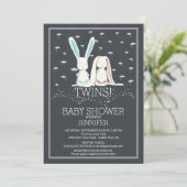 Einzigartige Chalkboard TWIN Girl Boy Bunny Baby D Einladung (Stehend Vorderseite)