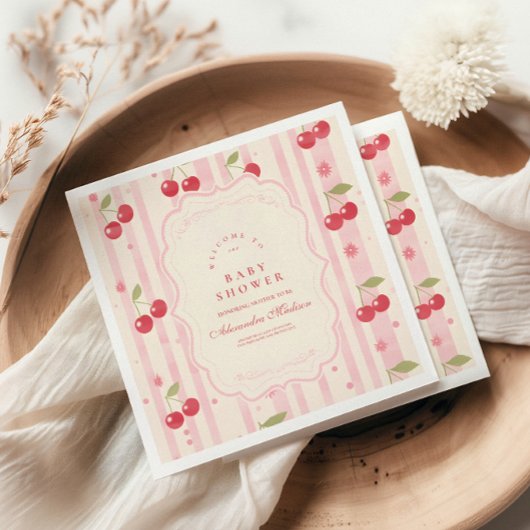 Einzigartige Coquette Cherry auf Top Baby Dusche Serviette