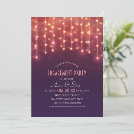Einzigartige Creative String Lights Engagement Par Einladung (Stehend Vorderseite)