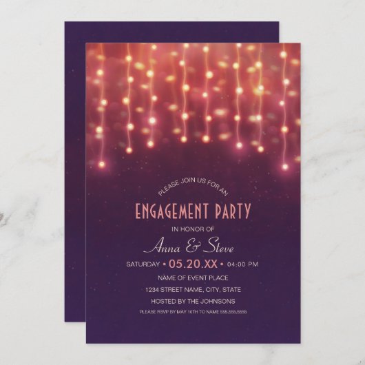 Einzigartige Creative String Lights Engagement Par Einladung (Vorne/Hinten)