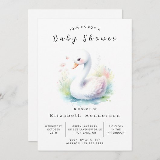 Einzigartige Digital Swan Baby Dusche Einladung (Vorne/Hinten)