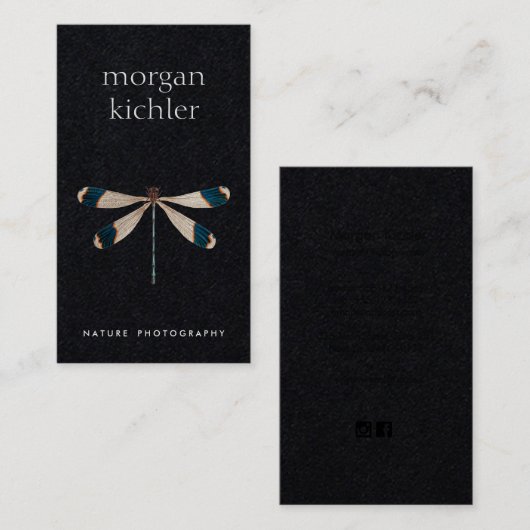 Einzigartige Dragonfly Natur Beruflich Schwarz Visitenkarte (Vorne/Hinten)