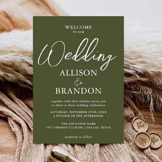 Einzigartige dunkelgrüne handgeschriebene Typograf Einladung