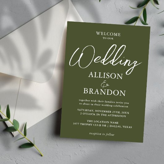 Einzigartige dunkelgrüne handgeschriebene Typograf Einladung