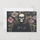 Einzigartige dunkle gotische Schwarze Flora Hochze RSVP Karte (Rückseite)