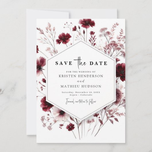 Einzigartige Earthy Burgundy Wedding Save The Date (Vorderseite)