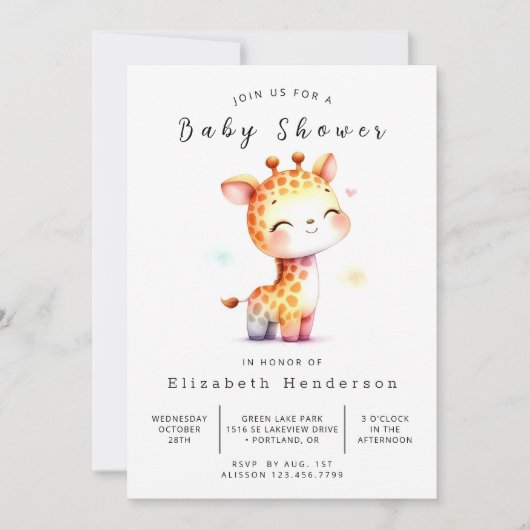Einzigartige Editable Giraffe Kinderdusche Einladung (Vorderseite)
