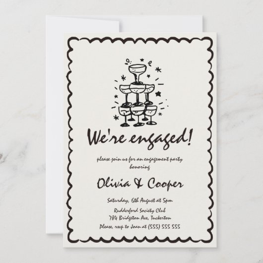 Einzigartige, eigenhändig gezeichnete Retro-Engage Einladung (Vorderseite)