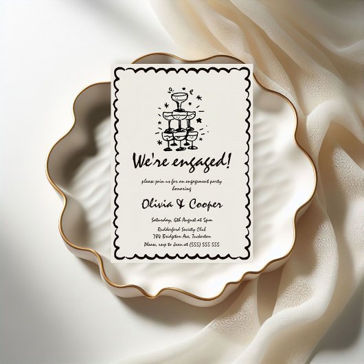 Einzigartige, eigenhändig gezeichnete Retro-Engage Einladung