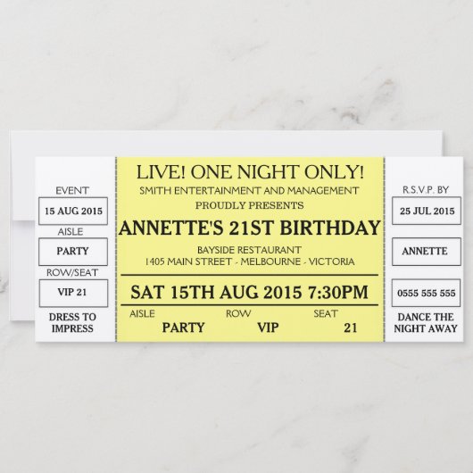 Einzigartige Einladung zum Geburtstag (Konzert Tic (Vorderseite)