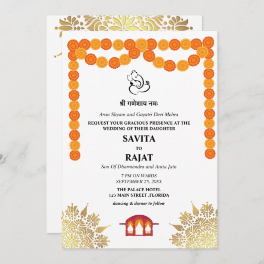 Einzigartige Einladung zur Hochzeit in Indien (Vorne/Hinten)