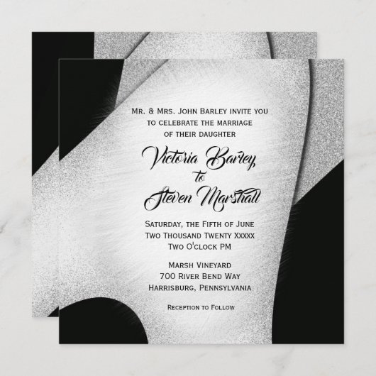 Einzigartige Einladung zur Schwarz-Weiß-Hochzeit (Vorne/Hinten)