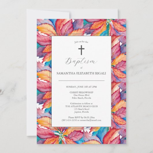Einzigartige Einladung zur Taufe Colorful Poinsett (Vorderseite)