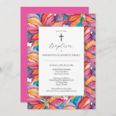 Einzigartige Einladung zur Taufe Colorful Poinsett (Vorne/Hinten)