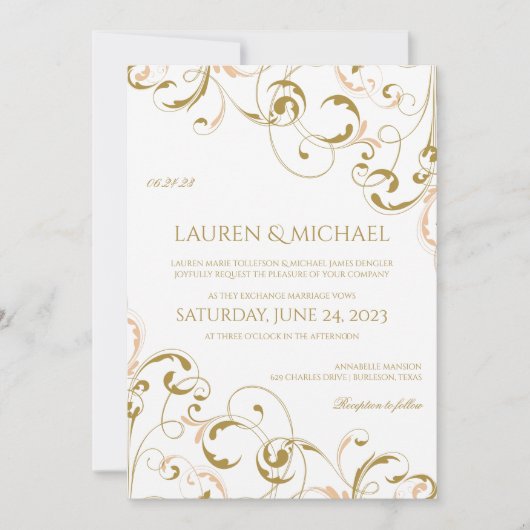 Einzigartige Einladungen für Hochzeiten mit Pfirsi (Vorderseite)