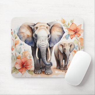 Einzigartige Elefantenmutter und kinderflorale Was Mousepad