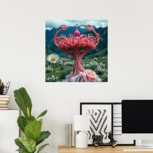 Einzigartige elegante, knisternde Frau in rosa Kle Poster