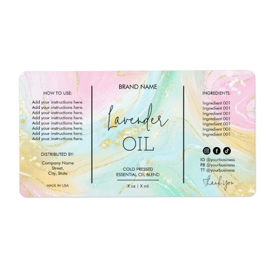 Einzigartige Etiketten für Pastell-Dropper-Flasche (Vorne)