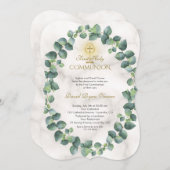 Einzigartige Eukalyptus Wreath Gold Cross Heilige  Einladung (Vorne/Hinten)