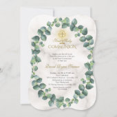 Einzigartige Eukalyptus Wreath Gold Cross Heilige  Einladung (Vorderseite)