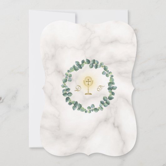 Einzigartige Eukalyptus Wreath Gold Cross Heilige  Einladung (Rückseite)