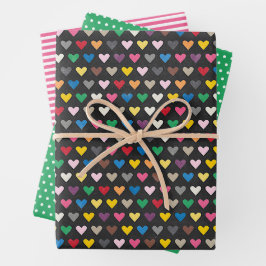 Einzigartige farbenfrohe Herzstreifen Polka Dots M Geschenkpapier Set