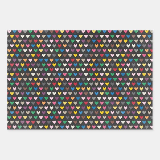 Einzigartige farbenfrohe Herzstreifen Polka Dots M Geschenkpapier Set (Vorderseite)