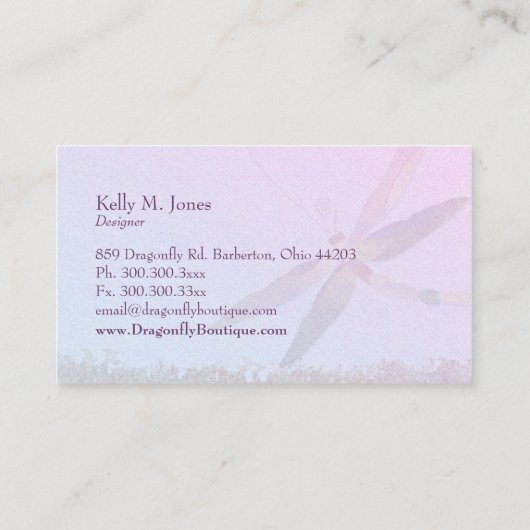 Einzigartige, farbenfrohe Libellen-Mode Visitenkarte (Rückseite)