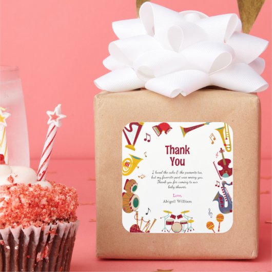 Einzigartige farbenfrohe Musical Baby Dusche Viele Quadratischer Aufkleber (Party)