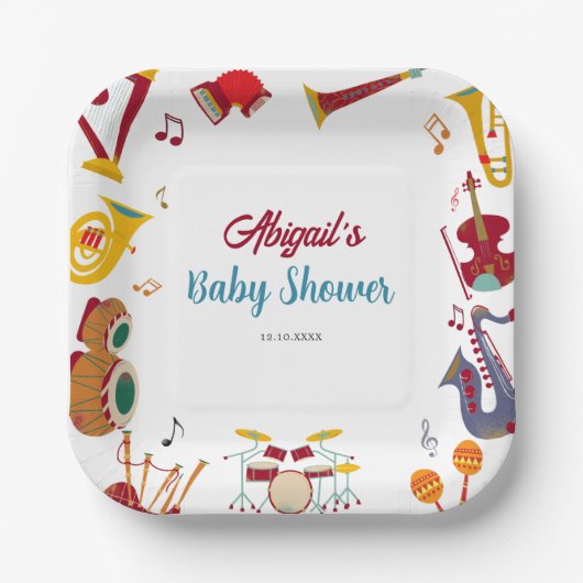 Einzigartige farbenfrohe Musical Baby Shower Paper Pappteller (Vorderseite)