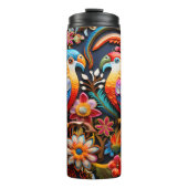 Einzigartige farbenfrohe und exotische 3D-Vögel un Thermosbecher (Vorderseite)