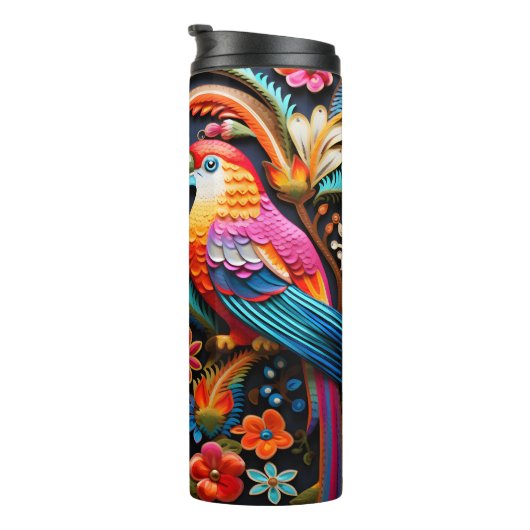 Einzigartige farbenfrohe und exotische 3D-Vögel un Thermosbecher (Nach rechts gedreht)