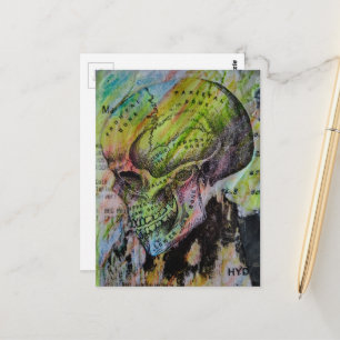 Einzigartige farbenfrohe Vintage-Totenkopf-Knochen Postkarte