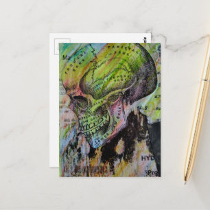 Einzigartige farbenfrohe Vintage-Totenkopf-Knochen Postkarte