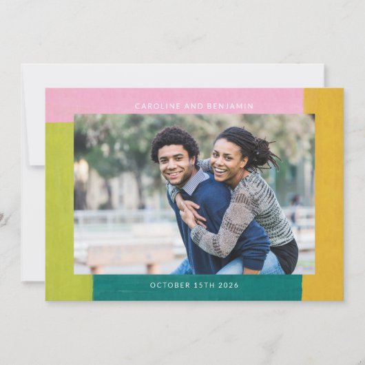 Einzigartige farbenprächtige Formen Trendy Couple Einladung (Vorderseite)