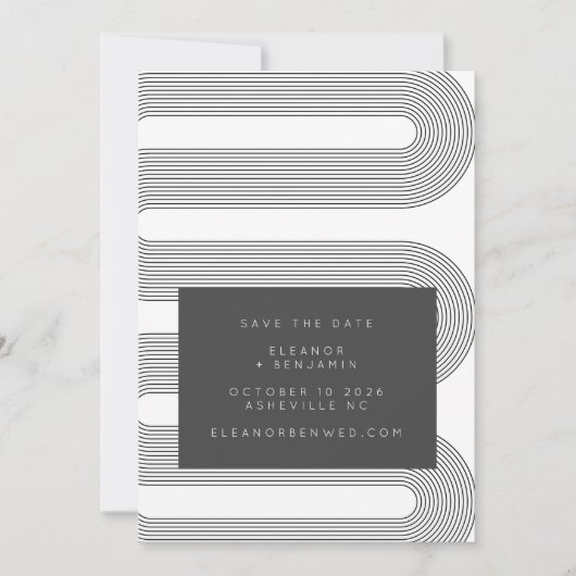 Einzigartige, fett geometrische Schwarz-weiße Hoch Save The Date (Vorderseite)