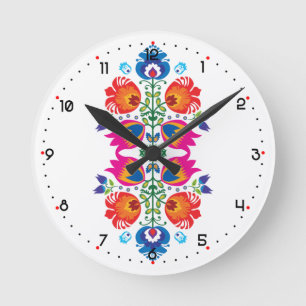 Einzigartige Folklore-Komposition Runde Wanduhr
