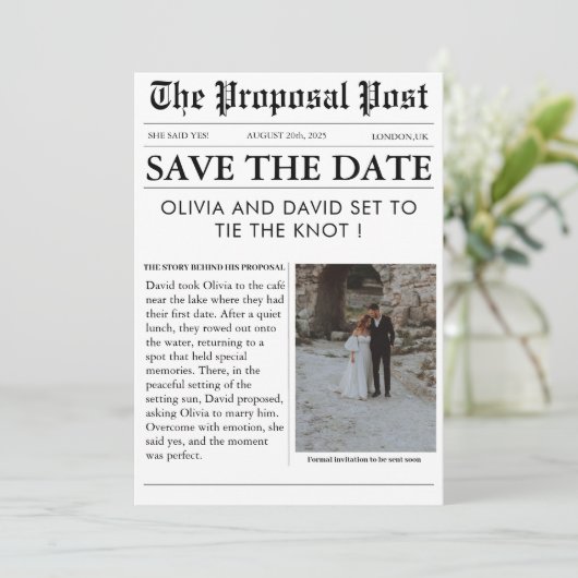 Einzigartige Foto-Hochzeit der Zeitung speichern d Einladung (Stehend Vorderseite)